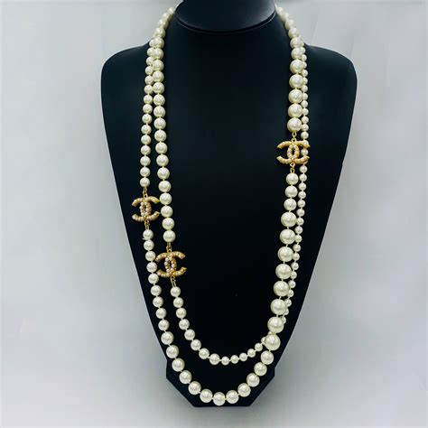 chanel silver necklace women|authentic Chanel pearl necklace.